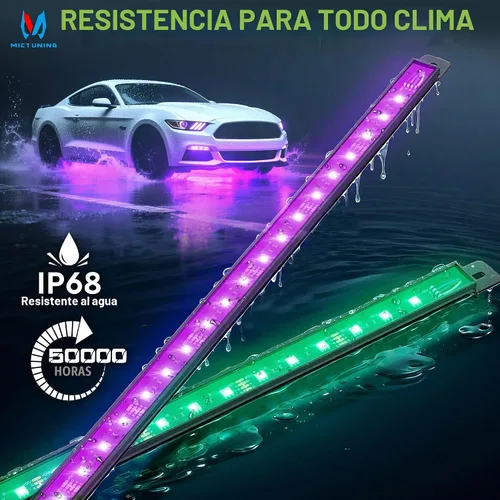 Vista 5 de MICTUNING U8 RGB - Barra de luz LED de brillo bajo, control remoto dual, tira de luz LED multicolor para debajo del cuerpo del auto con carcasa
