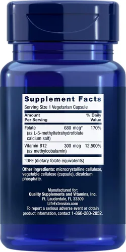 Vista 2 de Life Extension BioActive Folato y vitamina B12, 150 cápsulas vegetarianas (paquete de 2), sin OMG, sin gluten