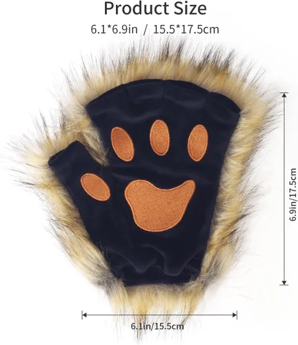Vista 4 de Ravakeny Juego de cola de lobo y guantes, cola de zorro sin dedos, guantes de pata de lobo para Halloween, fiesta de disfraces, disfraz para niños