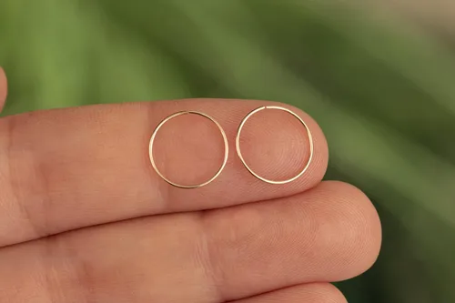 Vista 43 de Aretes de aro de oro de plata – Aretes de aro para mujer, dos piezas de aros de plata fina rellenos de oro, aro de hélice, anillo de tragus, aro