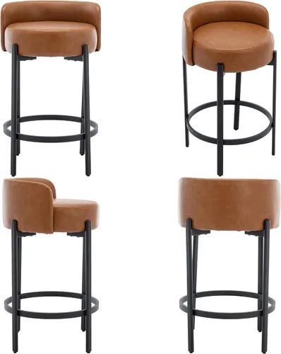 Vista 7 de Ya-Home Juego de 2 taburetes de bar modernos, de piel sintética, de 26 pulgadas, altura de mostrador, con respaldo bajo, taburetes tapizados