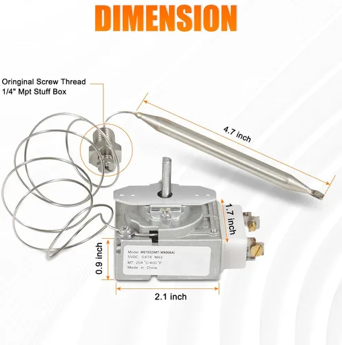 Vista 6 de 60125401 Termostato para freidora con interruptor de perilla, termostato Millivolt RX-1-36, caja de cosas Mpt de 1/4 pulgadas compatible con Pitco
