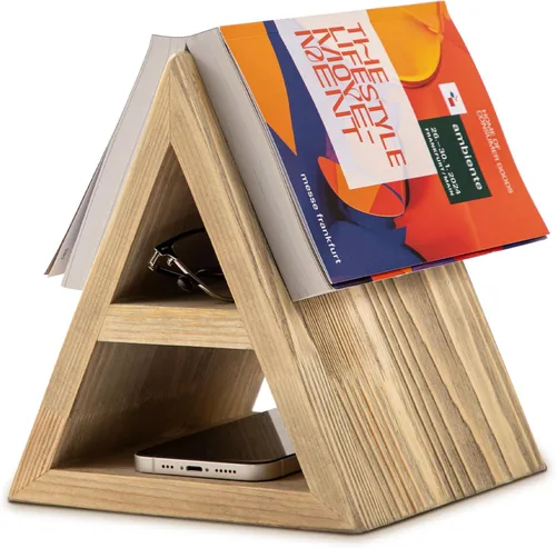 Vista 9 de Soporte de madera para páginas de libros en forma de triángulo, sin necesidad de montaje, regalos para amantes, soporte para libros para dormitorio