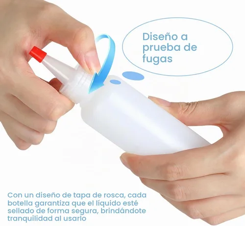 Vista 4 de Ninsula 5 botellas exprimibles, botellas de plástico de 4 onzas con tapa superior de giro rojo, botellas vacías para salsas, salsa de tomate