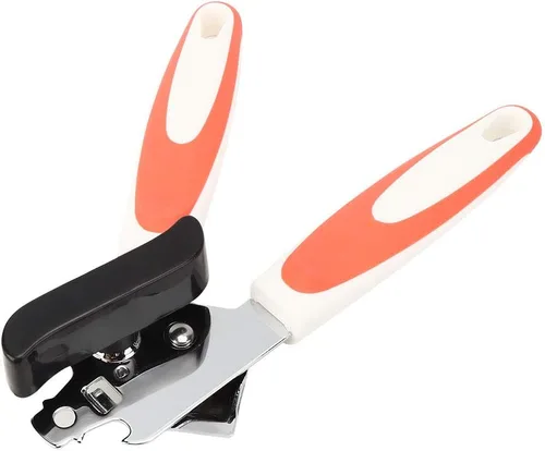 Vista 7 de Abrelatas manual, abrelatas de acero inoxidable, apto para alimentos, tapas de lata multifunción con mango antideslizante y perilla grande, borde