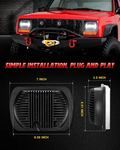 Vista 7 de LX-LIGHT 105W 1000% Brillante Faros LED Negros H6054 5x7 7x6 DRL Antirreflejos Haz Sellado Alto/Bajo Compatible con Jeep Wrangler YJ Cherokee XJ