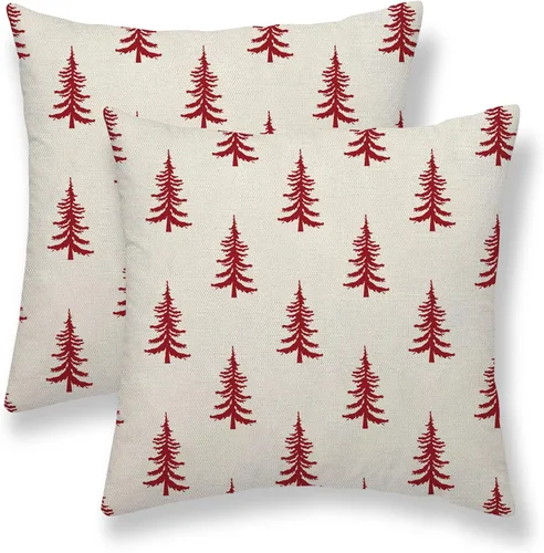 Vista 8 de Juego de 2 fundas de almohada de Navidad de 16 x 16 pulgadas, decoración de árbol de Navidad negro, fundas de almohada para exteriores, invierno