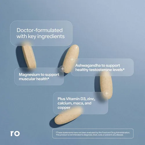 Vista 4 de Apoyo de testosterona Ro para hombres Suplemento nutricional diario con Ashwagandha para apoyar niveles saludables de testosterona y magnesio