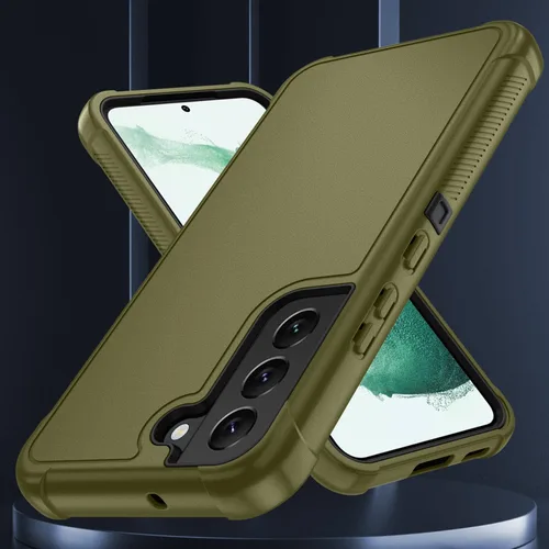 Vista 5 de SunStory Funda 3 en 1 para Samsung Galaxy S22 con protector de pantalla Verde Armada (ArmyGreen)
