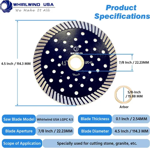 Vista 2 de LGPC 4.5 pulgadas corte de piedra Premium Turbo Continuous Rim Diamond Blades para granito (venta directa de fábrica) (4.5 pulgadas)
