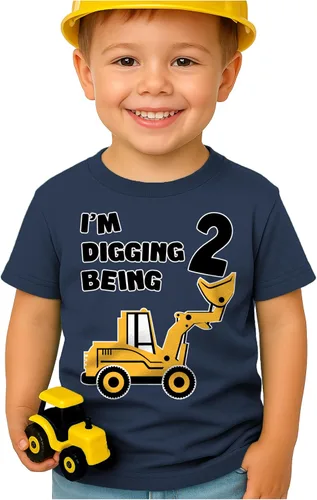 Vista 12 de Tstars Conjunto de construcción de segundo cumpleaños para niños pequeños – Camiseta I'm Digging Being 2 – Bulldozer Digger Truck Tee Manga regular