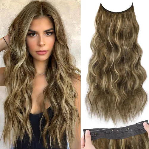 Vista 56 de KooKaStyle - Extensiones de cabello con hilo invisible, diadema transparente, ajustables, 4 clips fijadores, cabello largo y ondulado de 12