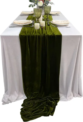 Vista 22 de Lujoso camino de mesa de terciopelo, decoraciones de recepción de boda de 10 pies, tela de terciopelo suave de 20 x 120 pulgadas, revestimiento