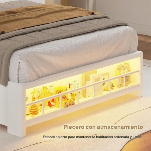 Vista 7 de HAUOMS Cama de princesa individual con luces LED y 4 cajones para niñas