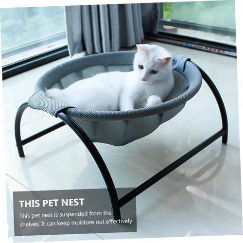 Vista 3 de POPETPOP Cuna elevada transpirable para mascotas para gatos y perros, elegante cama de malla para uso en interiores y exteriores, cómoda