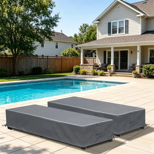 Vista 8 de Fundas Impermeables para Sillas Lounge de Patio, Paquete de 2, Fundas para Tumbonas de Exterior, Material 600D Resistente a la Intemperie Gris