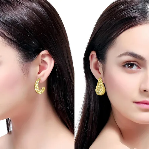 Vista 3 de 2 Pairs Earrings Set for Women, Lightweight Hollow Gold Hoops. Silver Hoop Earrings, 14k Gold Teardrop Hoop Earrings, Rhinestone Waterdrop Earrings