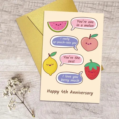 Vista 5 de Qiliji Tarjeta de 4º aniversario para marido y esposa, divertida tarjeta de aniversario de 4º aniversario de boda, tarjeta de juego de palabras