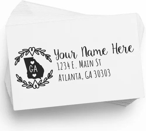 Vista 72 de State of Alabama Wreath Duo Hand Address Stamp - Personalized Rubber Stamp Montaje manual Duo