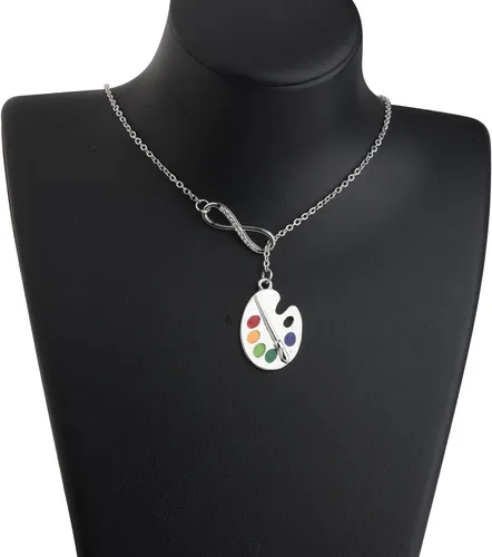 Vista 3 de BAUNA Paleta de pintura, collar, brocha de pintura, collar Lariat, joyería de arte para mujer, regalo para profesores de arte