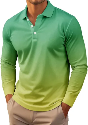 Vista 8 de Polo degradado para hombre, manga larga, con botones, cuello ligero, para golf y tenis