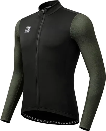 Vista 8 de Santic - Camiseta de ciclismo para hombre, manga larga, reflejante, cremallera completa, con bolsillos