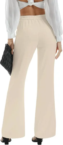Vista 5 de Pantalones casuales de pierna ancha de cintura alta para mujer, pantalones de vestir con botones para mujer, pantalones de trabajo con bolsillos