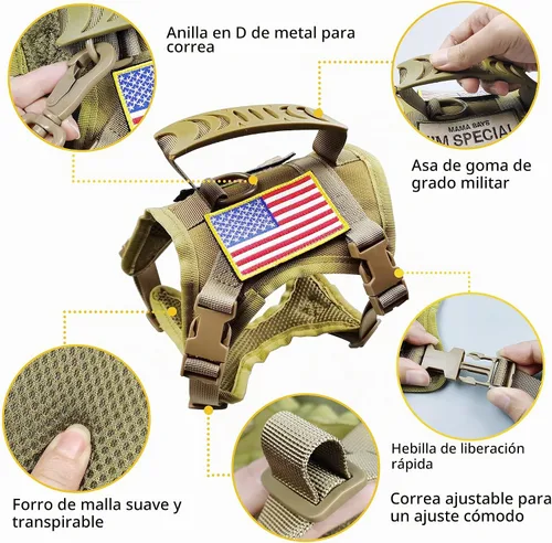 Vista 2 de Arnés táctico para gatos y correa para caminar a prueba de escape, ajustable militar K9 chaleco para mascotas, arnés de fácil control para gatos