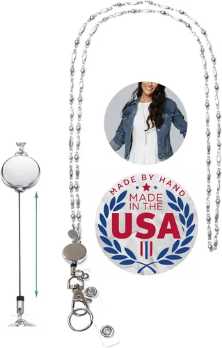 Vista 9 de Hidden Hollow Beads Stainless Steel Chain Stronger Women's Hand Made USA Lanyard 34", Nurse Teacher ID Badge Card Holder Keys