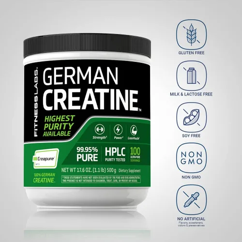 Vista 3 de Fitness Labs Monohidrato de Creatina Alemán en Polvo 500 Gramos Suplemento Fitness Creapure 100 Porciones
