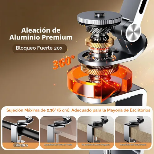 Vista 5 de Soporte para iPad para escritorio de aleación de aluminio, soporte plegable para tableta, soporte para brazo superior, compatible con teléfono