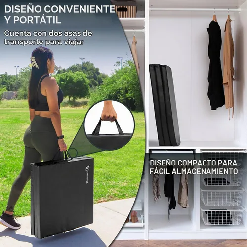 Vista 5 de ProsourceFit Alfombrilla de Ejercicio Plegable Gruesa Tri-Fold de 6'x2' con Asas de Transporte para MMA, Gimnasia Entrenamientos de Core, Negro