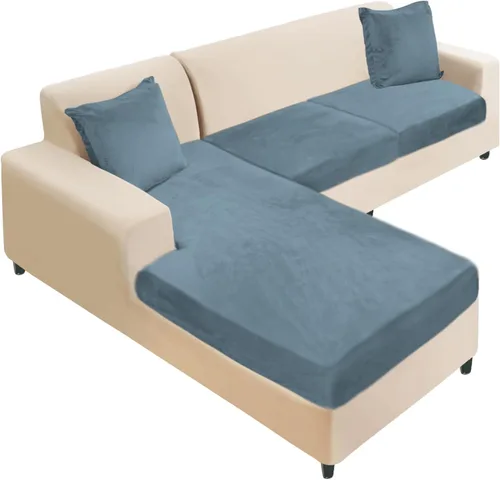Vista 47 de NAISI Fundas de cojín de sofá de terciopelo elásticas de 1 pieza, fundas de asiento de sofá o respaldo, fundas suaves individuales para sofá Beige