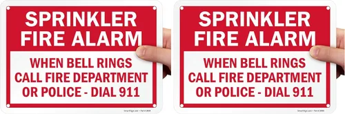 Vista 6 de SmartSign Letrero de alarma contra incendios con aspersor - When Bell Rings Call 911" 7" x 10" Aluminio