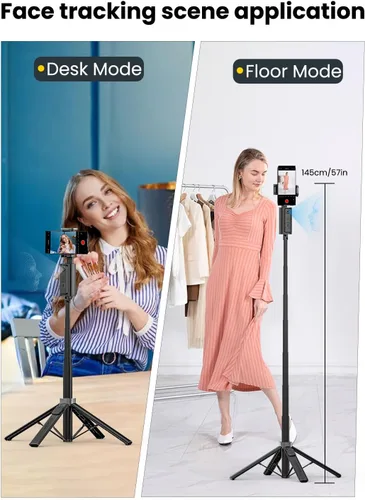 Vista 2 de AOCHUAN Trípode de seguimiento automático de rostros, con control de gestos para iPhone, poste extensible, palo selfie giratorio de 360°, control