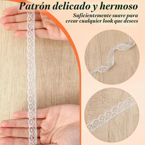 Vista 6 de Rollo de cinta de encaje blanco de 30 yardas para costura, manualidades, decoración de vestidos de boda, envoltura de regalos