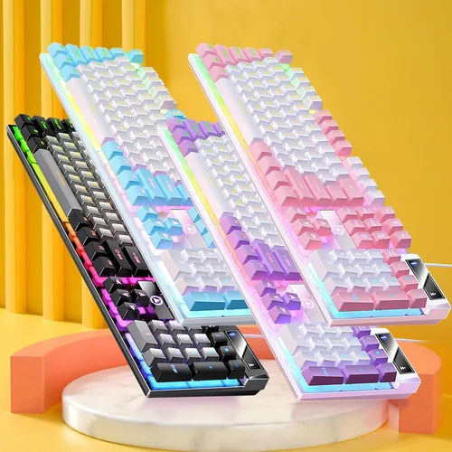 Vista 7 de Teclado para juegos Teclado Cool RGB Retroiluminado Teclado Mecánico Con Azul