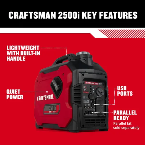 Vista 5 de Craftsman C0010250 Generador portátil de gas de 2,500 vatios - Potencia confiable para actividades al aire libre - Funcionamiento silencioso