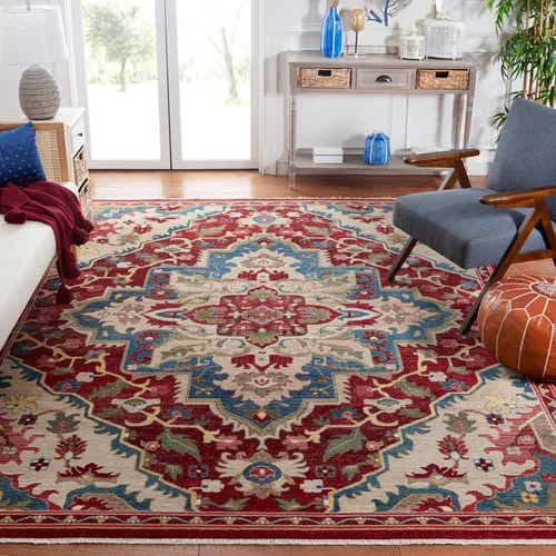 Vista 8 de SAFAVIEH Kashan Collection - Alfombra de área de 2 x 3 pies, color rojo y beige, diseño oriental tradicional, no desprende pelusa y de fácil