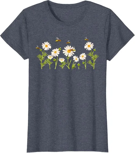 Vista 90 de Marguerites Daisy - Camiseta de verano con margaritas de jardín de flores, Negro, S