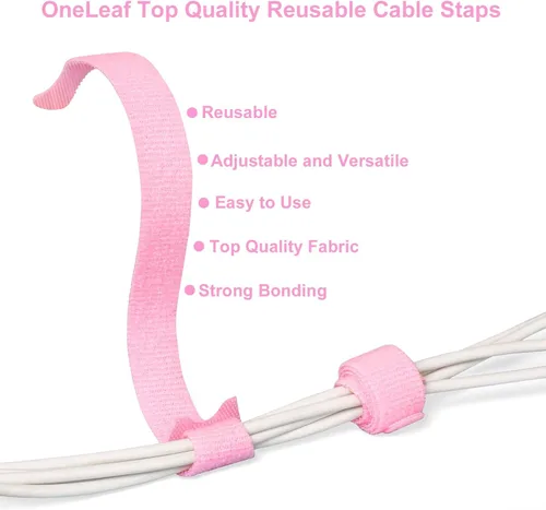 Vista 2 de OneLeaf 110 bridas reutilizables para cables, ajustables de 8 x 1/2 pulgadas, lazos organizadores de cables multiusos para organizar el hogar
