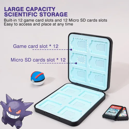 Vista 3 de DLseego Gengar Game Case For Switch Lite Switch Switch OLED 12 Slots Game Cards Holder and 12 Micro SD Card Slots Portable Game Card Storage