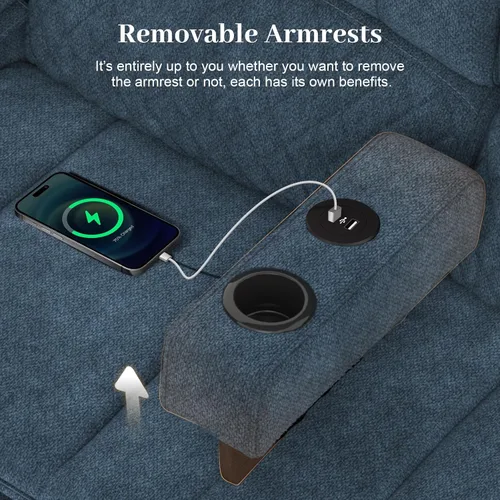 Vista 5 de Yolsali Sofá reclinable, sofá reclinable manual de 3 plazas con cojín de 2 niveles, sofás reclinables para sala de estar con consola removible
