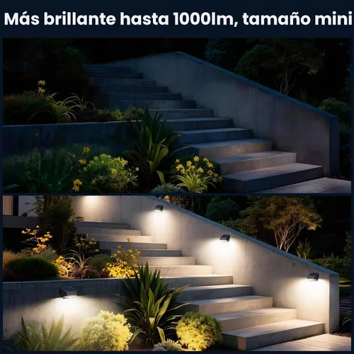 Vista 7 de Luz solar para valla al aire libre, 4000K 3000K Luz de pared solar 1000LM