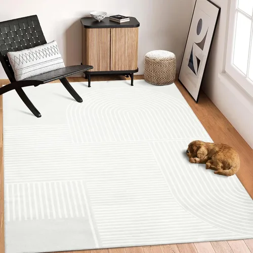 Vista 2 de Zacoo Alfombras de área lavables de 8 x 10 pies, alfombra de área moderna para dormitorio, sala de estar, alfombra de línea abstracta Beige