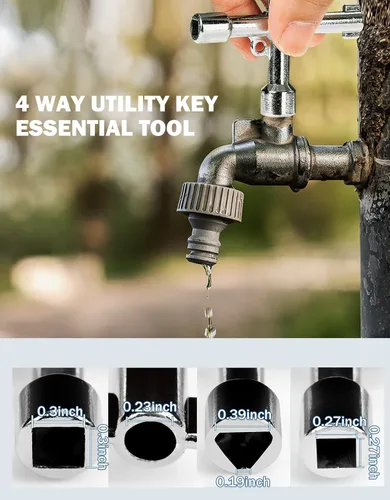 Vista 4 de JOYTUTUS Herramienta de medidor de agua multifuncional de 12 pulgadas con llave de 4 vías y cinta de teflón, llave de válvula con mango en T