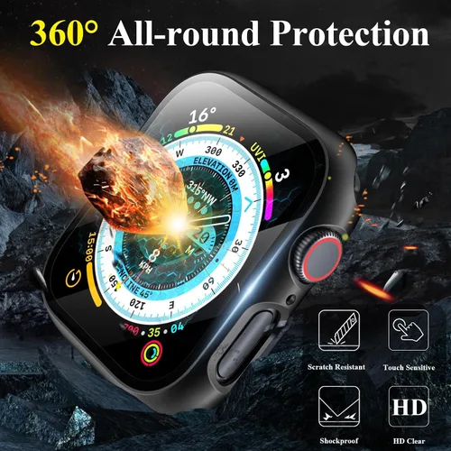 Vista 3 de Funda para Apple Watch Series 9, protector de pantalla de 1.614 pulgadas (1.614 in), serie 8 y 7, carcasa rígida de policarbonato duro de Negro