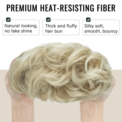 Vista 3 de Hairro Pieza de pelo para mujer, moño desordenado, esponjoso, despeinado, recogido, ombré, coleteros sintéticos, dona, elástico, para boda, novia
