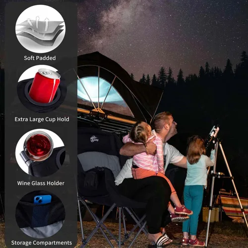 Vista 5 de Bolosy Paquete de 2 Sillas de Camping de Gran Tamaño para Adultos de Servicio Pesado Sillas Plegables para Exteriores Acolchadas Sillas de Césped