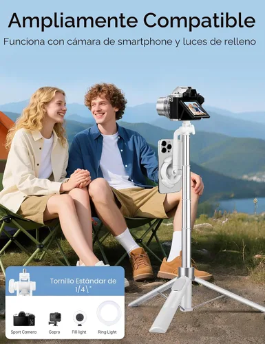 Vista 7 de 70" Magnetic Tripod for iPhone Magsafe, Extendable Selfie Stick Tripod Blanco